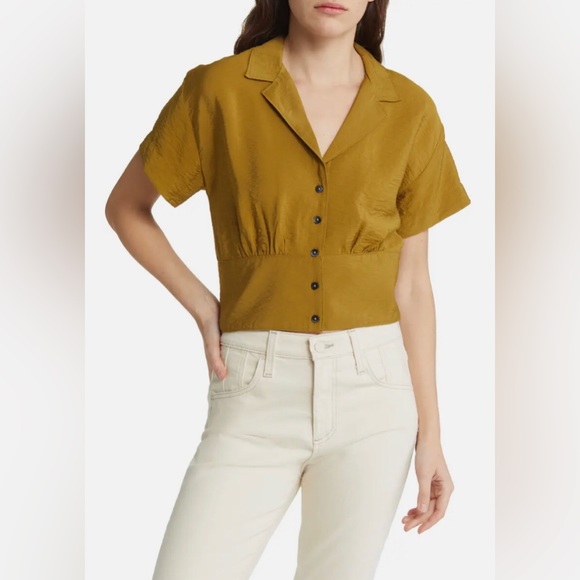 Madewell Tops - Madewell Drapey Banded-Bottom Button-Down Collared Top Olive Green